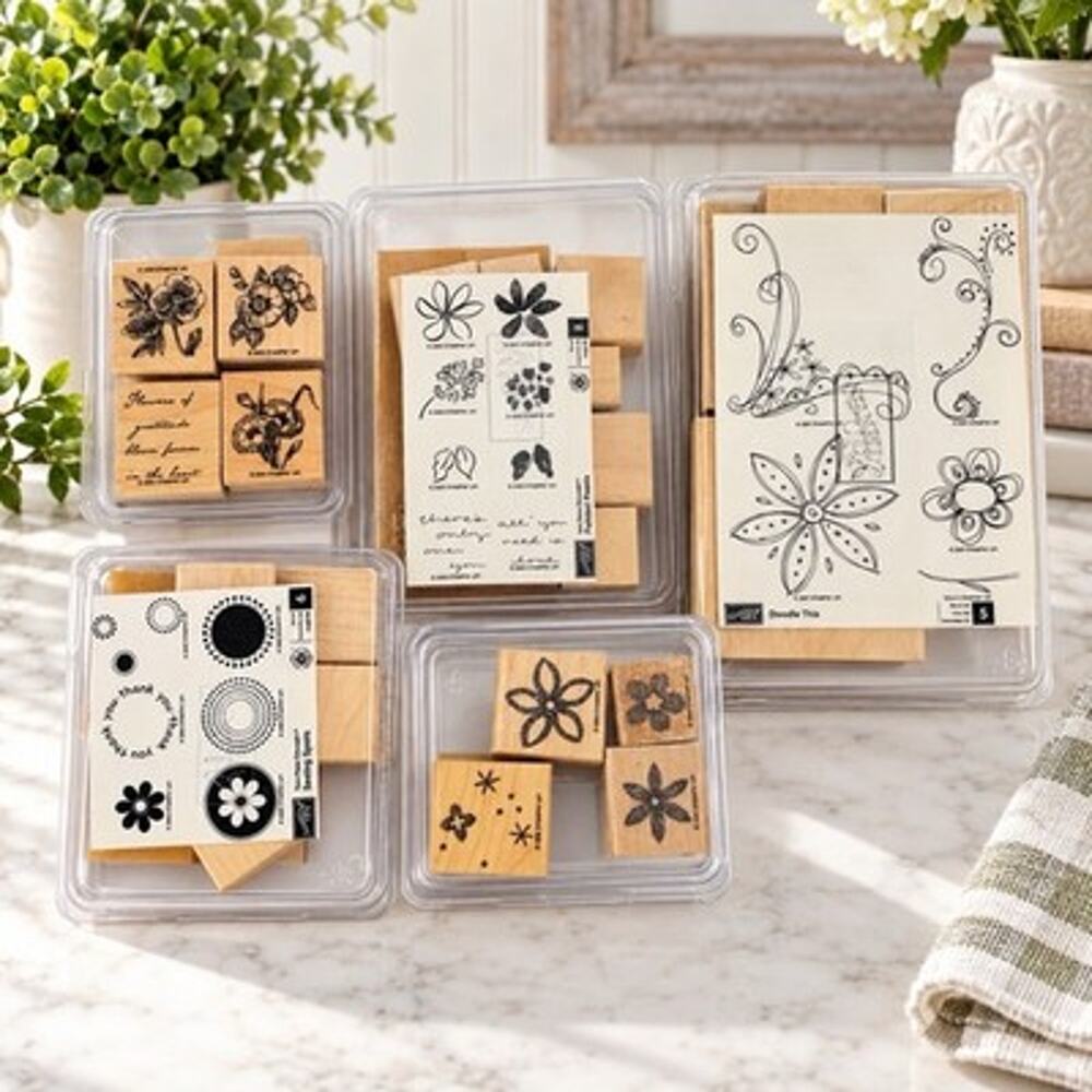 Stampin Up Rubber Stamp Lot #5 - 5 Sets Doodle This Painted Posies Seeing Spots